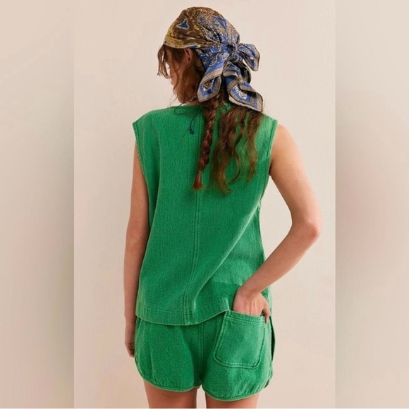 Free People Kelky Green Terry Knit Shorts Size S - Picture 8 of 8